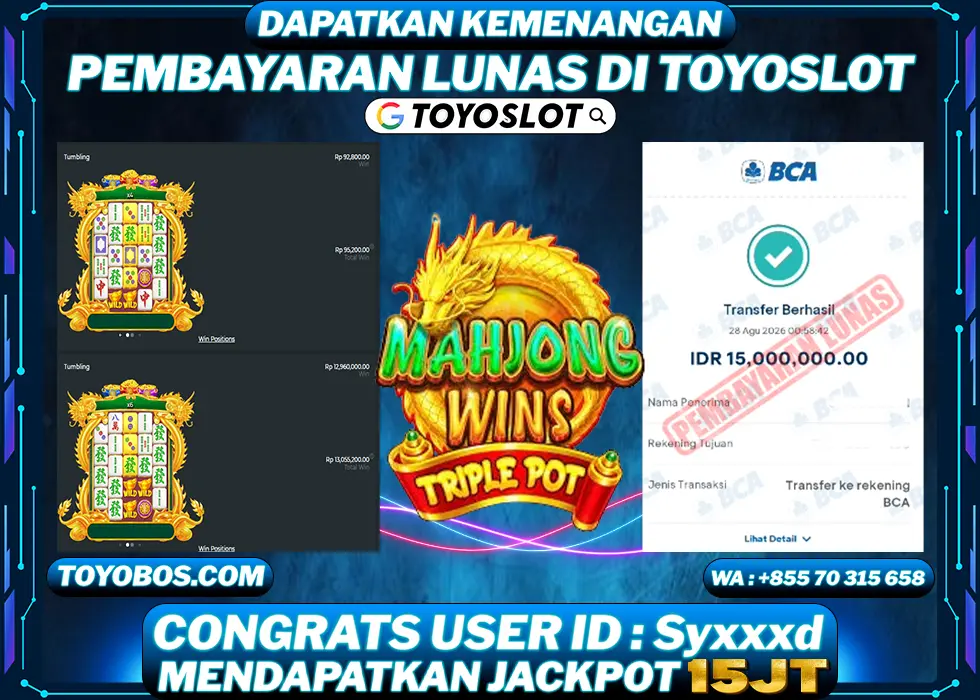 BUKTI KEMENANGAN Mahjong Wins Triple Pot Rp15,000,000- LUNAS